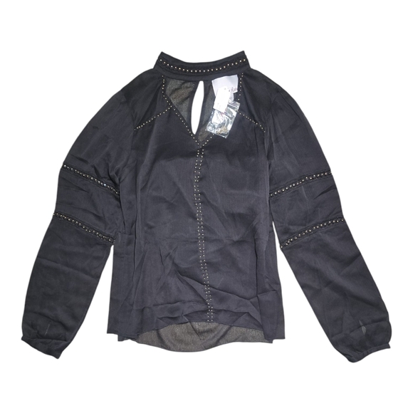 NWT Anthropologie Chole Oliver Black Embellished Blouse with Sheer Sleeves - Picture 2 of 5